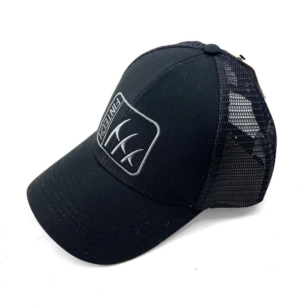 Fintech Fishing Black Logo Patch Mesh Snap Back Trucker Cap Hat Unisex OS - Picture 2 of 6